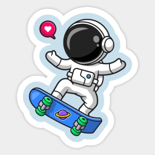 Cute Astronaut Playing Skateboard Cartoon Sticker